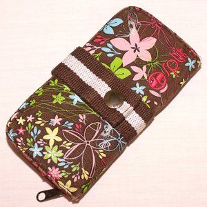 Split brown flowers checkbook wallet